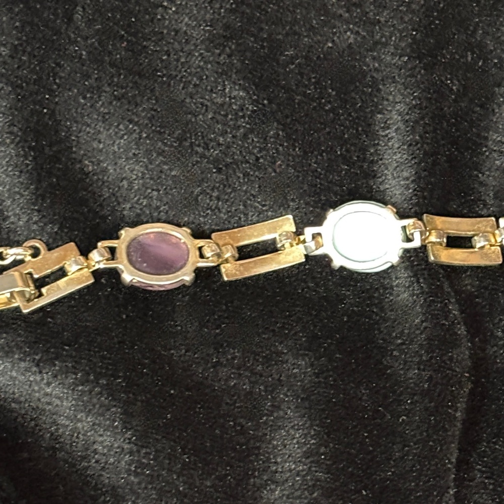 Pastel multi stone gold bracelet with security chain clasp 7" long - Picture 6 of 10